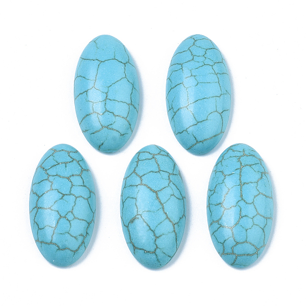 

PandaHall Synthetic Turquoise Cabochons, Dyed, Horse Eye, Sky Blue, 24x12x5.5mm Synthetic Turquoise Horse Eye Blue