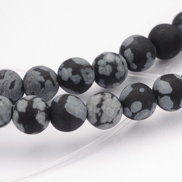 PandaHall Natural Snowflake Obsidian Gemstone Beads, Frosted, Round, 4mm, Hole: 0.5mm, about 92pcs/strand, 14.9 inch Snowflake Obsidian...