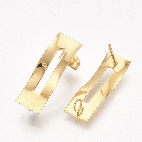 

PandaHall 304 Stainless Steel Stud Earring Findings, with Loop and Ear Nuts/Earring Backs, Rectangle, Golden, 24.5x8mm, Hole: 2.5mm, Pin...
