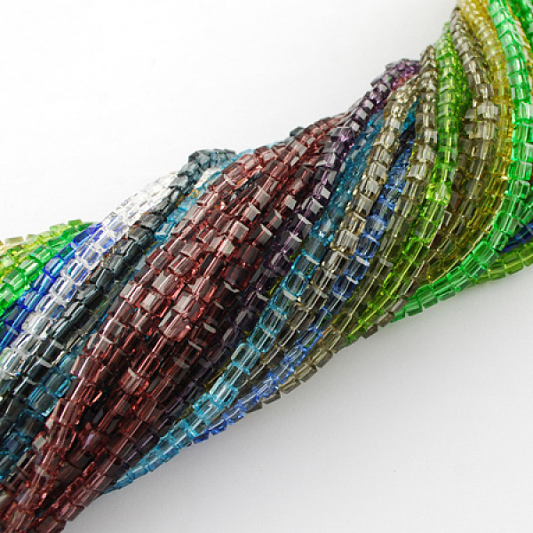 PandaHall Glass Bead Strands, Faceted, Cube, Mixed Color, 3~4x3~4x3~4mm, Hole: 0.5mm, about 100pcs/strand, 13.5 inch Glass Cube Multicolor