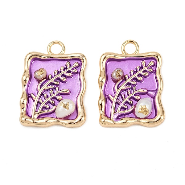 Rectangle en laiton émaillé et perle naturelle avec pendentifs en forme de fleur