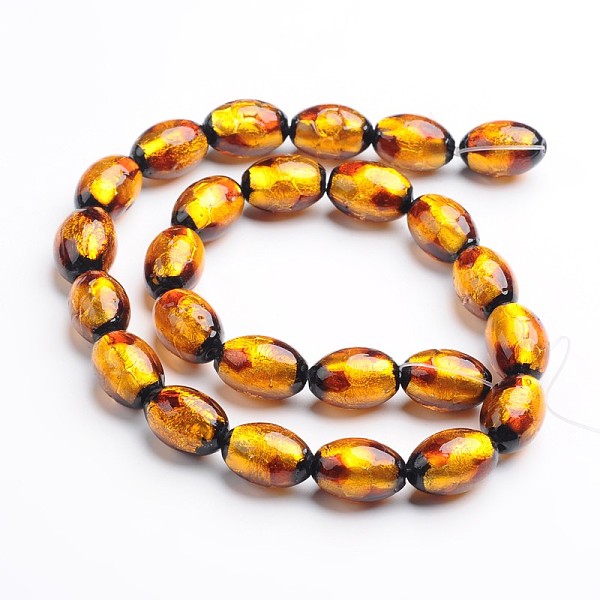 

PandaHall Handmade Silver Foil Glass Oval Beads, Goldenrod, 12x8mm, Hole: 1mm Silver Foil Oval Gold