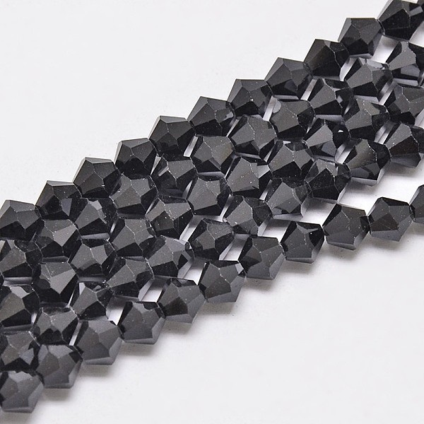 

PandaHall Imitate Austrian Crystal Bicone Glass Beads Strands, Grade AA, Faceted, Black, 3x3.5mm, Hole: 0.8mm, about 113~115pcs/strand...