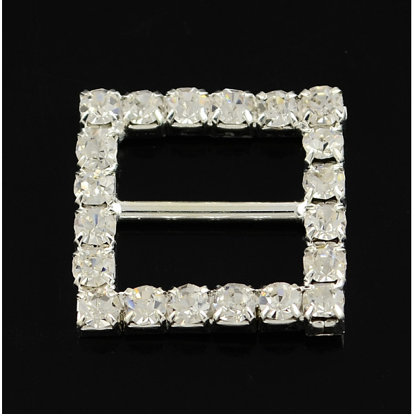 

PandaHall Shining Square Wedding Invitation Ribbon Buckles, Silver Color Plated Brass Grade A Rhinestone Garment Dress Slide Buckles...