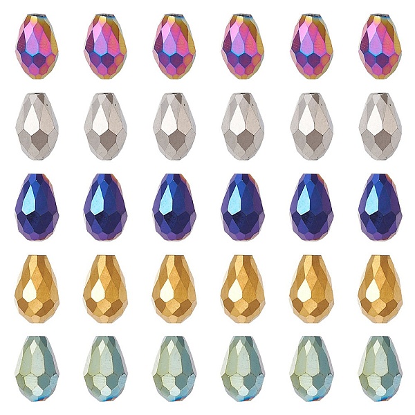 

PandaHall 100Pcs 5 Colors Electroplate Glass Bead Strands, Faceted, Teardrop, Mixed Color, 12x8mm, Hole: 1mm, 20pcs/color Glass Teardrop..., Multicolor