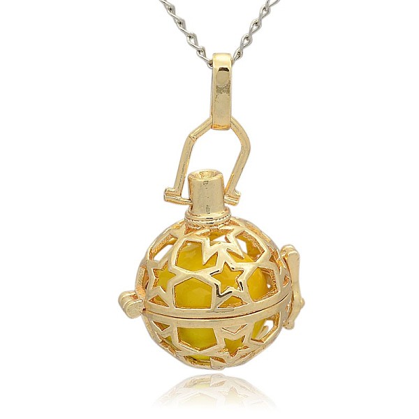 

PandaHall Golden Tone Brass Hollow Round Cage Pendants, with No Hole Spray Painted Brass Round Beads, Gold, 35x25x21mm, Hole: 3x8mm Brass...