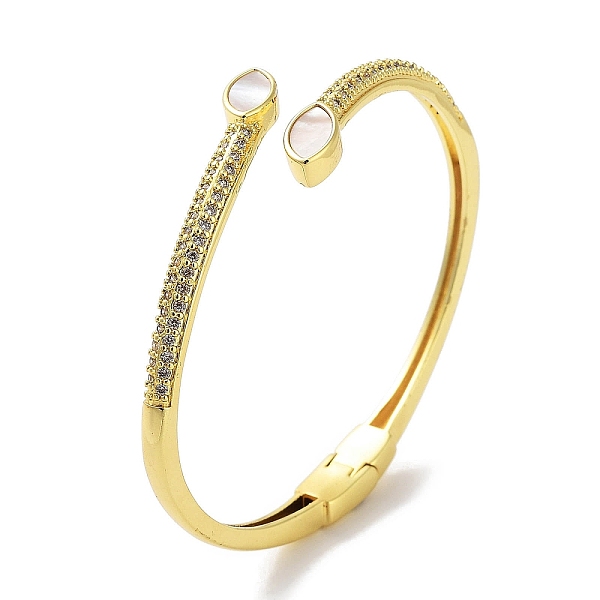 

PandaHall Brass Micro Pave Clear Cubic Zirconia Open Cuff Bangles, Horse Eye Shell Bangles for Women, Real 18K Gold Plated, Inner Diameter...