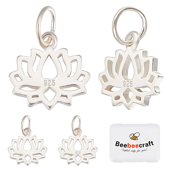 

PandaHall Beebeecraft 5Pcs 925 Sterling Silver Pendants, with Jump Rings, Lotus, Silver, 11x11.5x1.5mm, Hole: 4mm Sterling Silver Flower