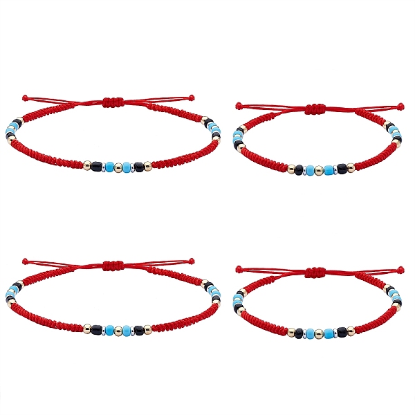 

PandaHall 4Pcs 4 Style Glass Seed & Brass Braided Bead Bracelets and Anklets Set, Friendship Jewelry for Women, Red, Inner Diameter...