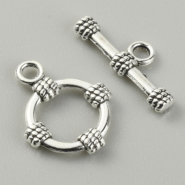 

PandaHall Tibetan Style Alloy Toggle Clasps, Ring with Knot, Antique Silver, Round: 18.5x14x2.5mm, Inner Diameter: 7x9mm, T-bar: 19x7x2.5mm...