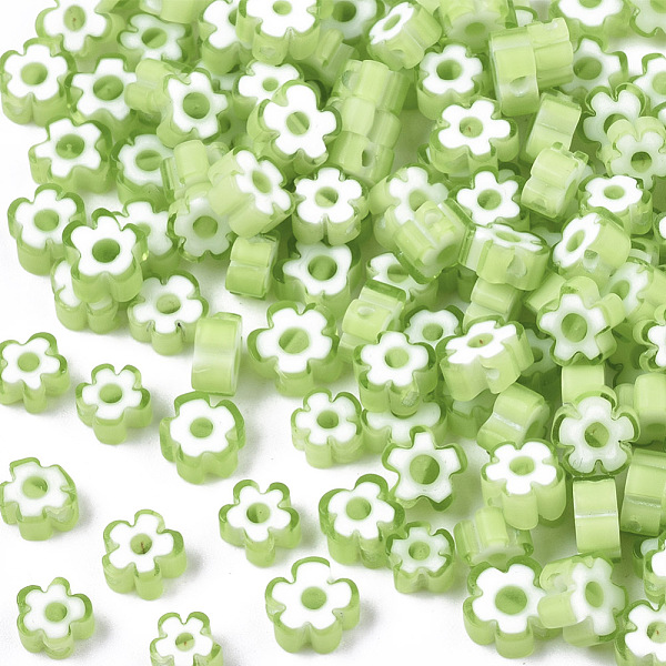 

PandaHall Glass Beads, Flower, Light Green, 5~7x5~7x2~3mm, Hole: 1mm Glass Flower