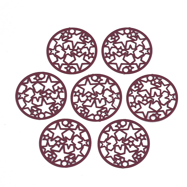 

PandaHall 430 Stainless Steel Links connectors, Spray Painted, Etched Metal Embellishments, Flat Round with Star, Brown, 20x0.5mm, Hole...