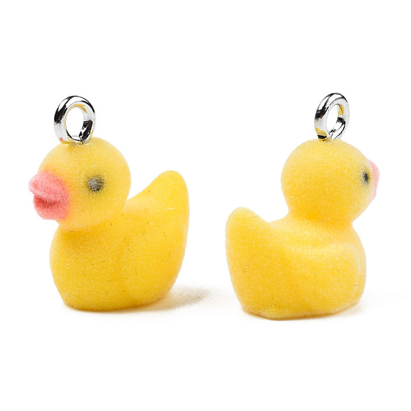 

PandaHall Flocky Resin Pendants, with Platinum Plated Iron Loops, Duck, Gold, 20x18x20mm, Hole: 2.5mm Iron+Resin Duck Gold