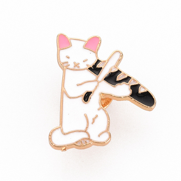 

PandaHall Alloy Enamel Brooches, Enamel Pins, with Brass Butterfly Clutches, Cat, Cadmium Free & Nickel Free & Lead Free, Light Gold, White...