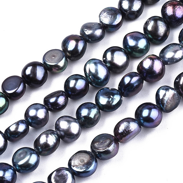 

PandaHall Natural Cultured Freshwater Pearl Beads Strands, Dyed, Two Sides Polished, Prussian Blue, 6~8x4~6mm, Hole: 0.8mm, about...