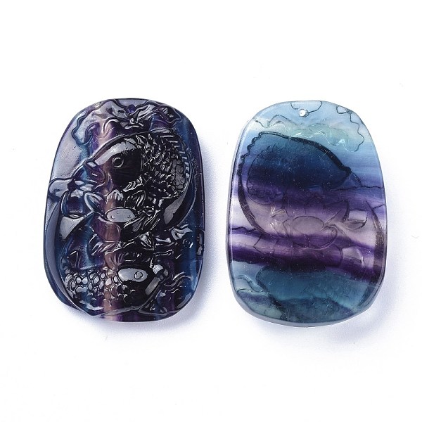 

PandaHall Carved Natural Fluorite Pendants, Rectangle with Carp & Lotus, 46x32.5x10mm, Hole: 1.2mm Fluorite Rectangle