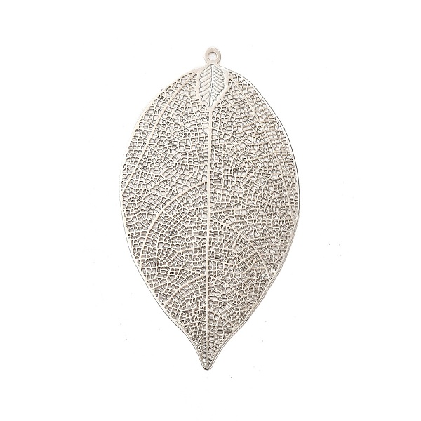 

PandaHall Rack Plating Brass Filigree Big Pendants, Long-Lasting Plated, Leaf Charms, Platinum, 65x35x0.3mm, Hole: 1.6mm Brass Leaf