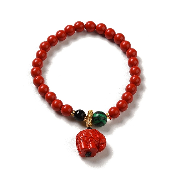 

PandaHall 6mm Round Cinnabar Mala Stretch Bracelets, with Synthetic Malachite and Natural Agate, Elephant, Inner Diameter: 2 inch..., Red