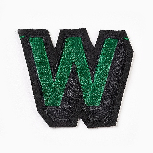 PandaHall Computerized Embroidery Cloth Iron On Patches, Costume Accessories, Appliques, Letter, Green, 41x46x2mm Cloth Letter Green