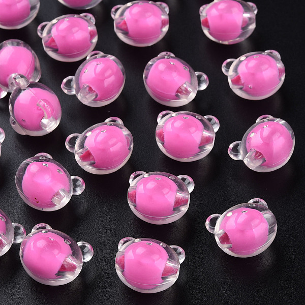 

PandaHall Transparent Acrylic Beads, Bead in Bead, Bear, Hot Pink, 16x18x15.5mm, Hole: 3mm, about 220pcs/500g Acrylic Bear