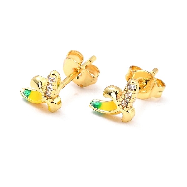 

PandaHall Banana Brass Micro Pave Clear Cubic Zirconia Stud Earrings, Enamel, Long-Lasting Plated, Real 18K Gold Plated, 8.7x5.5mm, Pin...