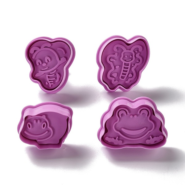 

PandaHall Animal Themed PET Plastic Cookie Cutters, with Iron Press Handle, Butterfly, Frog, Bee & Hippo, Old Rose, 34.5~48x41.5~53x18mm...