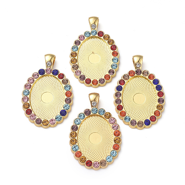 

PandaHall Alloy Pendant Cabochon Settings, Plain Edge Bezel Cups, with Glass Rhinestone, Oval, Colorful, Golden, Tray: 25x18mm, 42.5x27x3mm..., Multicolor