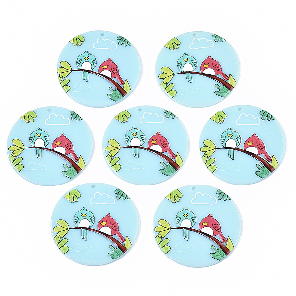 

PandaHall Acrylic Pendants, 3D Printed, Flat Round, Bird Pattern, Light Sky Blue, 40x2.5mm, Hole: 1.8mm Acrylic Flat Round Blue