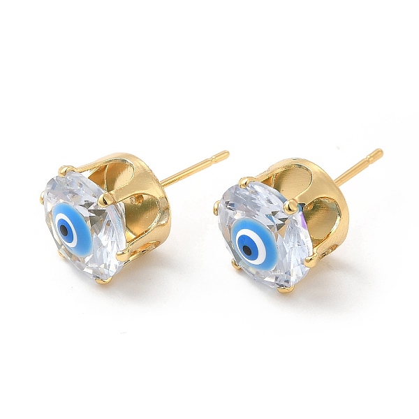 

PandaHall Flat Round Glass with Enamel Evil Eye Stud Earrings, Real 18K Gold Plated Brass Jewelry for Women, Deep Sky Blue, 11mm, Pin: 0.8mm...