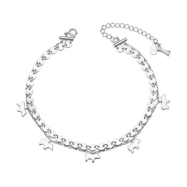 PandaHall SHEGRACE 925 Sterling Silver Multi-strand Puppy Charm Anklet, with S925 Stamp, Dog Silhouette, Silver, 10-1/4 inch(260mm), 4mm...