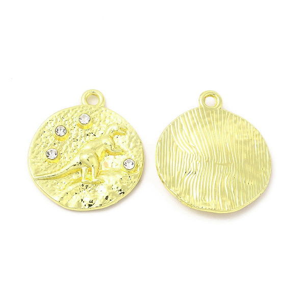 

PandaHall Rack Plating Alloy Rhinestone Pendants, Flat Round with Dinosaur Charms, Cadmium Free & Nickel Free & Lead Free, Light Gold...