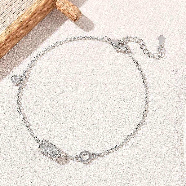真鍮製マイクロパヴェクリアキュービックジルコニアコラムチャームブレスレット