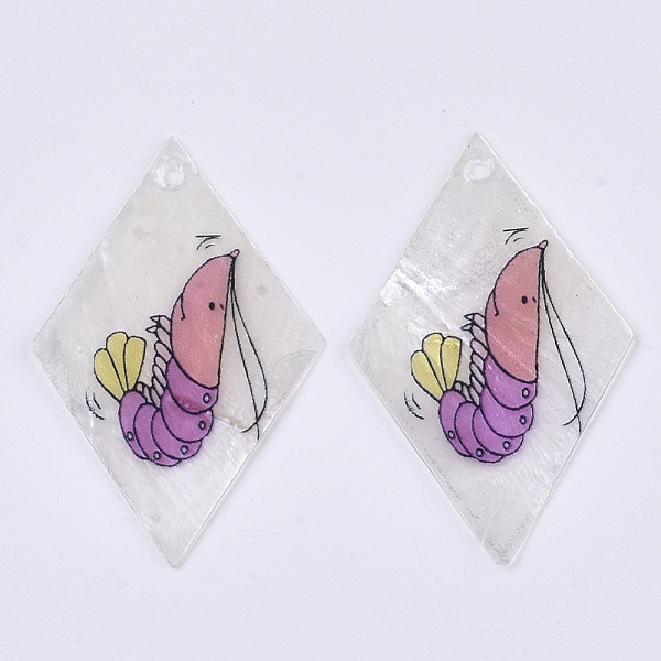 

PandaHall Printed Capiz Shell Pendants, Single-Sided Printed, Rhombus with Shrimp, Colorful, 48~49.5x29.5~30.5x1mm, Hole: 1.6mm Capiz Shell...