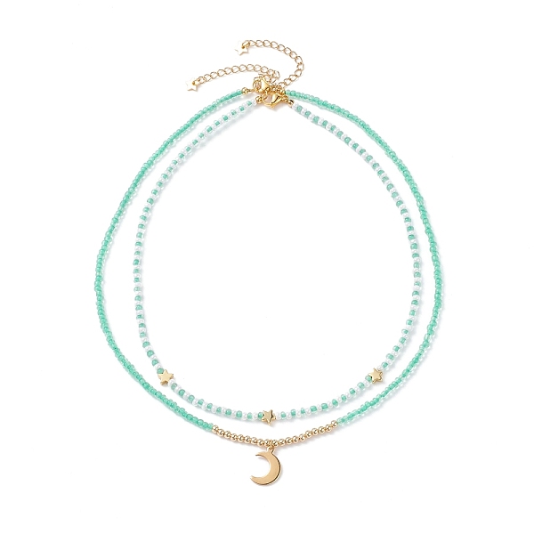 

PandaHall Star & Moon Pendant Necklaces Set for Teen Girl Women, Clear Crystal Glass Seed Beads Necklaces, Golden, Light Green, 17.72 inch...