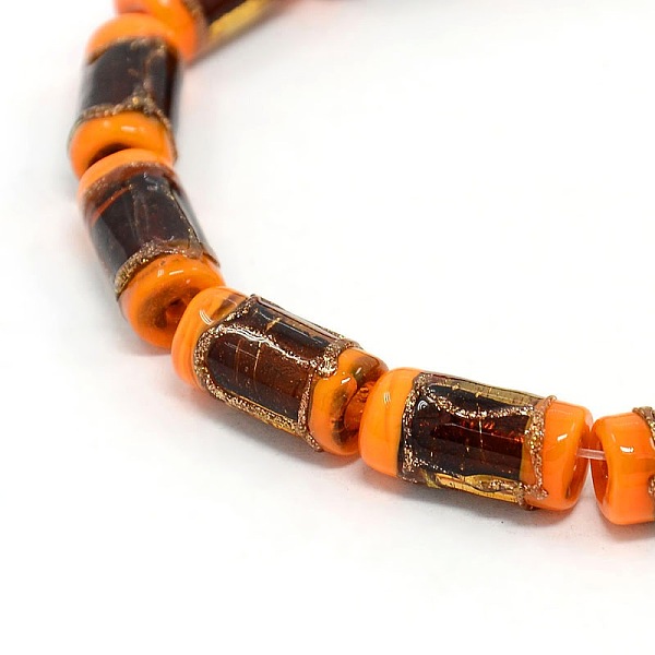 

PandaHall Handmade Gold Sand Lampwork Column Beads Strands, Dark Orange, 16x8mm, Hole: 1mm, about 20pcs/strand, 13.77 inch Lampwork Column...