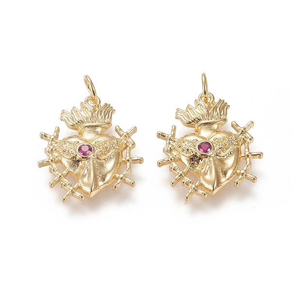 

PandaHall Brass Micro Pave Cubic Zirconia Pendants, Long-Lasting Plated, with Jump Rings, Sacred Heart, Deep Pink, Real 18K Gold Plated...