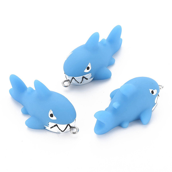 

PandaHall Opaque Resin Big Pendants, with Platinum Tone Iron Loop, Shark, Deep Sky Blue, 51.5~52.5x30x24mm, Hole: 2.5mm Resin Fish