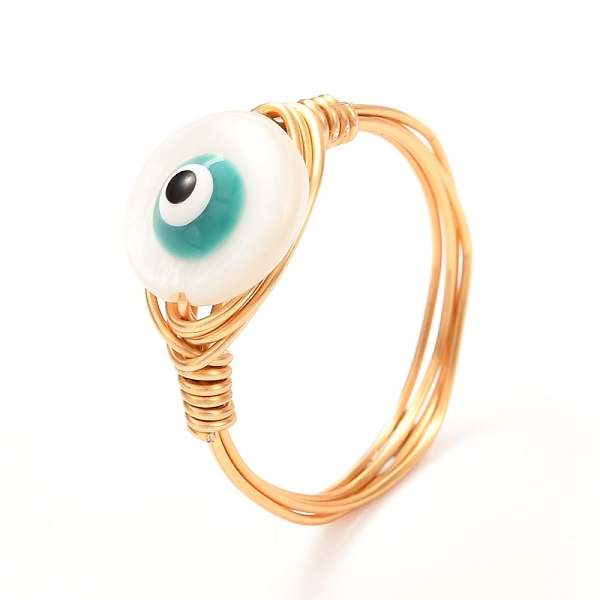 

PandaHall Flat Round Evil Eye Natural Shell Finger Rings for Girl Women, Golden Brass Rings, White, US Size 7 1/4(17.5mm) Brass+Shell Evil...
