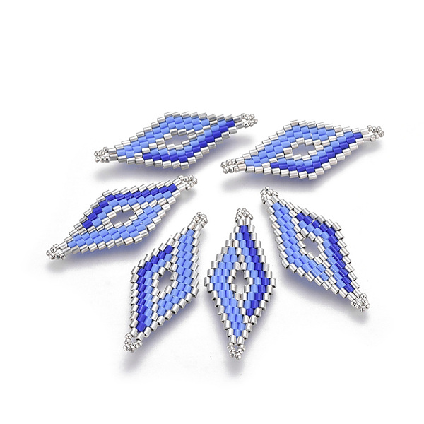 

PandaHall MIYUKI & TOHO Handmade Japanese Seed Beads Links, Loom Pattern, Rhombus, Colorful, 40.5x16~16.5x2mm, Hole: 2mm Glass Rhombus