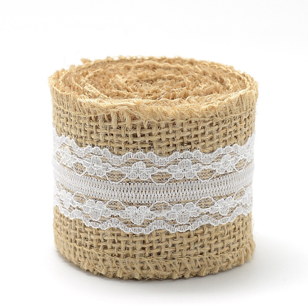 

PandaHall Burlap Ribbon, Hessian Ribbon, Jute Ribbon, with Cotton Ribbons, for Jewelry Making, Tan, 2 inch(50mm), about 2.187yards/roll..., Orange
