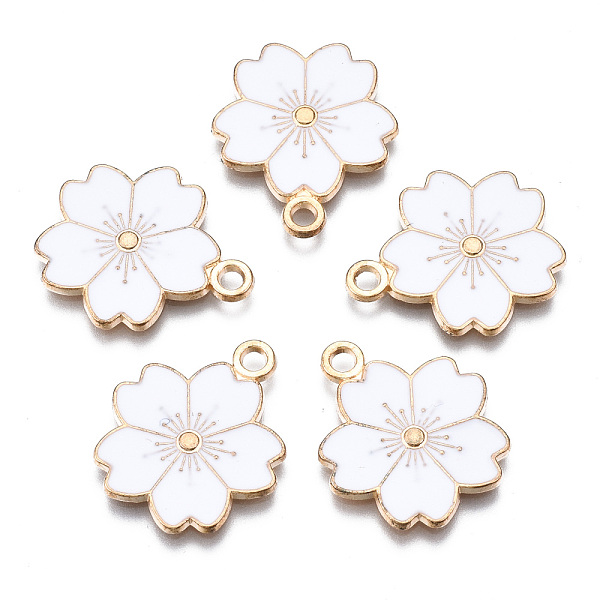 

PandaHall Alloy Enamel Pendants, Sakura Flower, Light Gold, White, 20.5x17.5x1.5mm, Hole: 2mm Alloy+Enamel Flower White