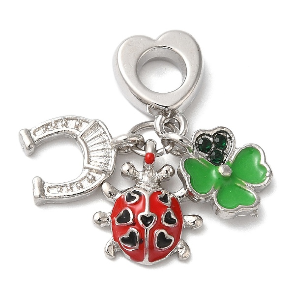 

PandaHall Rack Plating Alloy Emerald Rhinestone European Dangle Charms, Large Hole Horse Shoe & Ladybug & Clover Pendants with Enamel..., Red