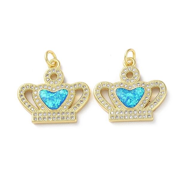 

PandaHall Brass Micro Pave Clear Cubic Zirconia Pendants, with Synthetic Opal and Jump Ring, Real 18K Gold Plated, Crown, 19.5x20.5x3mm...