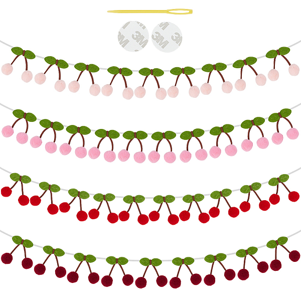 4 Sets 4 Colors Wool Felt Ball Cherry Garland