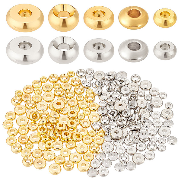 

PandaHall 200Pcs 10 Styles Brass Spacer Beads, Flat Round, Platinum & Golden, 4~6x1.5~3mm, Hole: 1.5~2mm, 20pcs/style Brass Flat Round