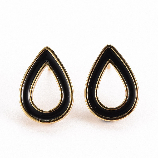 

PandaHall Brass Enamel Stud Earring Findings, Nickel Free, with Loop, Real 18K Gold Plated, Teardrop, Black, 15.5x11mm, Hole: 0.8mm, Pin...
