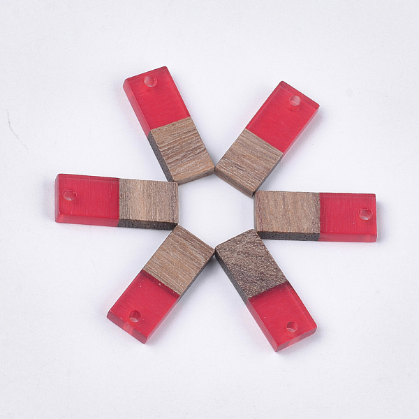 

PandaHall Resin & Walnut Wood Pendants, Rectangle, Cerise, 22.5~23x8.5~9x3.5mm, Hole: 2mm Resin+Wood Rectangle Red