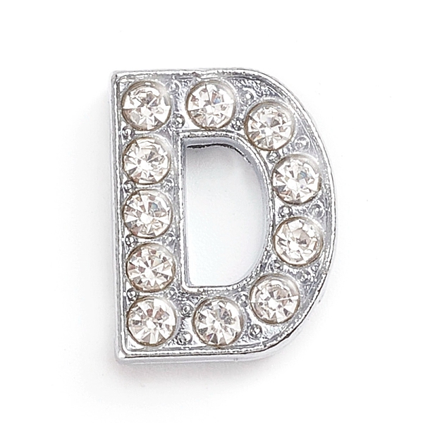 

PandaHall Alloy Slide Charms, with Crystal Rhinestone, for DIY Craft Jewelry Making, Letter, Platinum, Letter.D, 14x11x5mm, Hole: 2x11mm..., Clear