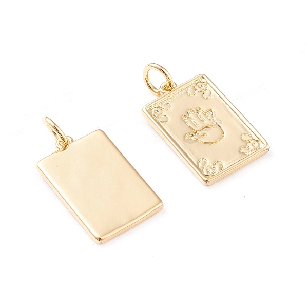 

PandaHall Brass Pendants, with Jump Rings, Long-Lasting Plated, Rectangle with Hamsa Hand/Hand of Fatima/Hand of Miriam, Real 18K Gold...