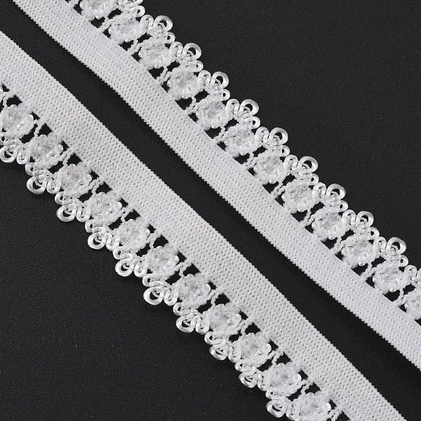 

PandaHall Polyester Elastic Cords with Single Edge Trimming, Flat, White, 13mm Elastic Fibre Flat White